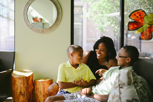 Mother with sons at Simi Valley office